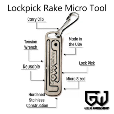 Lock Pick Rake Micro Tool : 2 in 1 Lock Pick Keyring