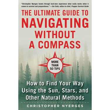 Book cover: "The Ultimate Guide to Navigating Without a Compass" with a forest background.