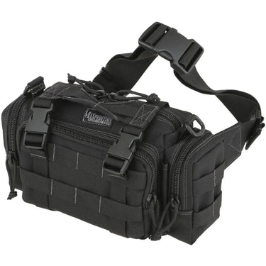 Black Maxpedition Proteus Versipack, a compact 1000D nylon modular field pack with PALS webbing.