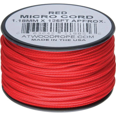 Red 1.18mm Micro Cord, 125ft roll, on a black spool with a white label.