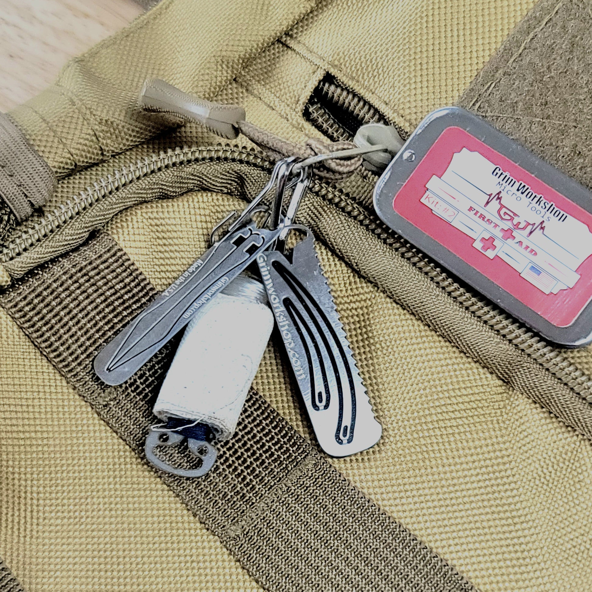 Everyday carry micro first aid kit contents laid out