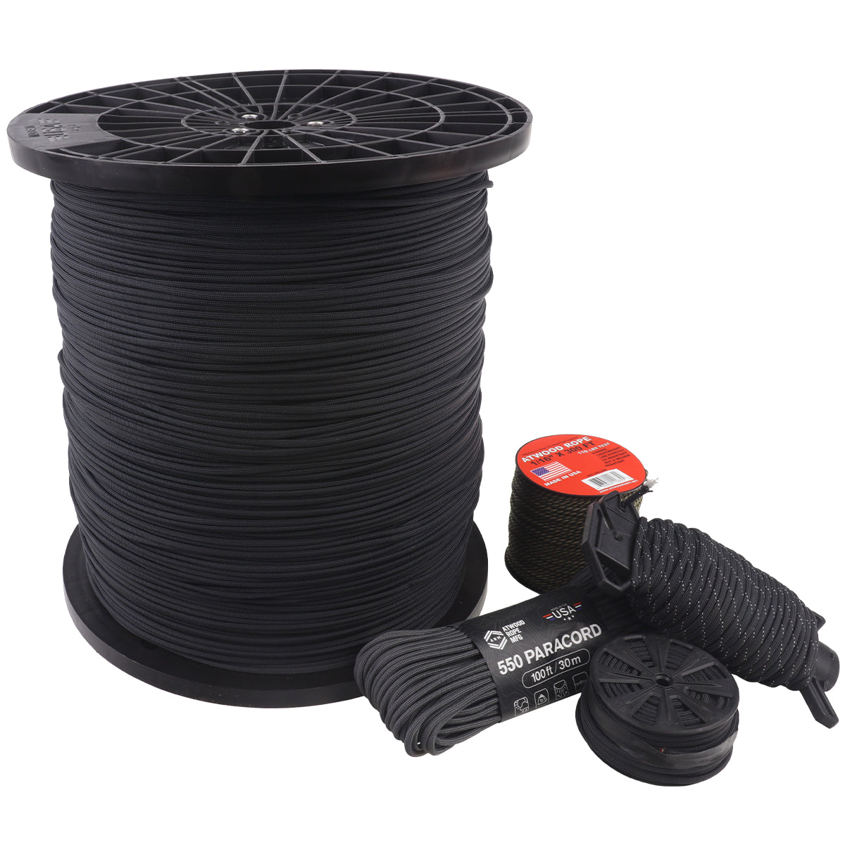 Atwood 550 paracord master spool size comparison