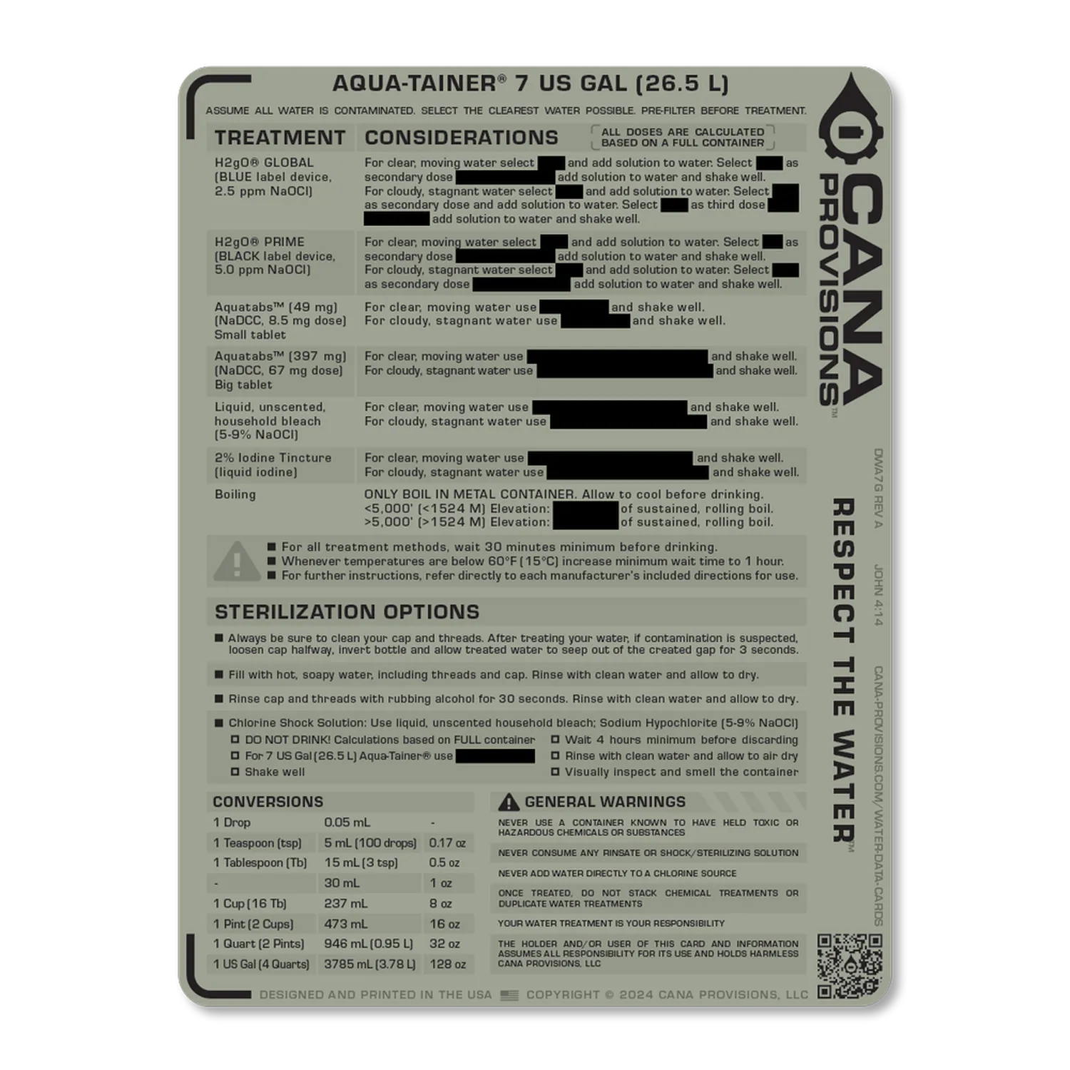 7 US GAL (26.5 L) Aqua-Tainer Decal