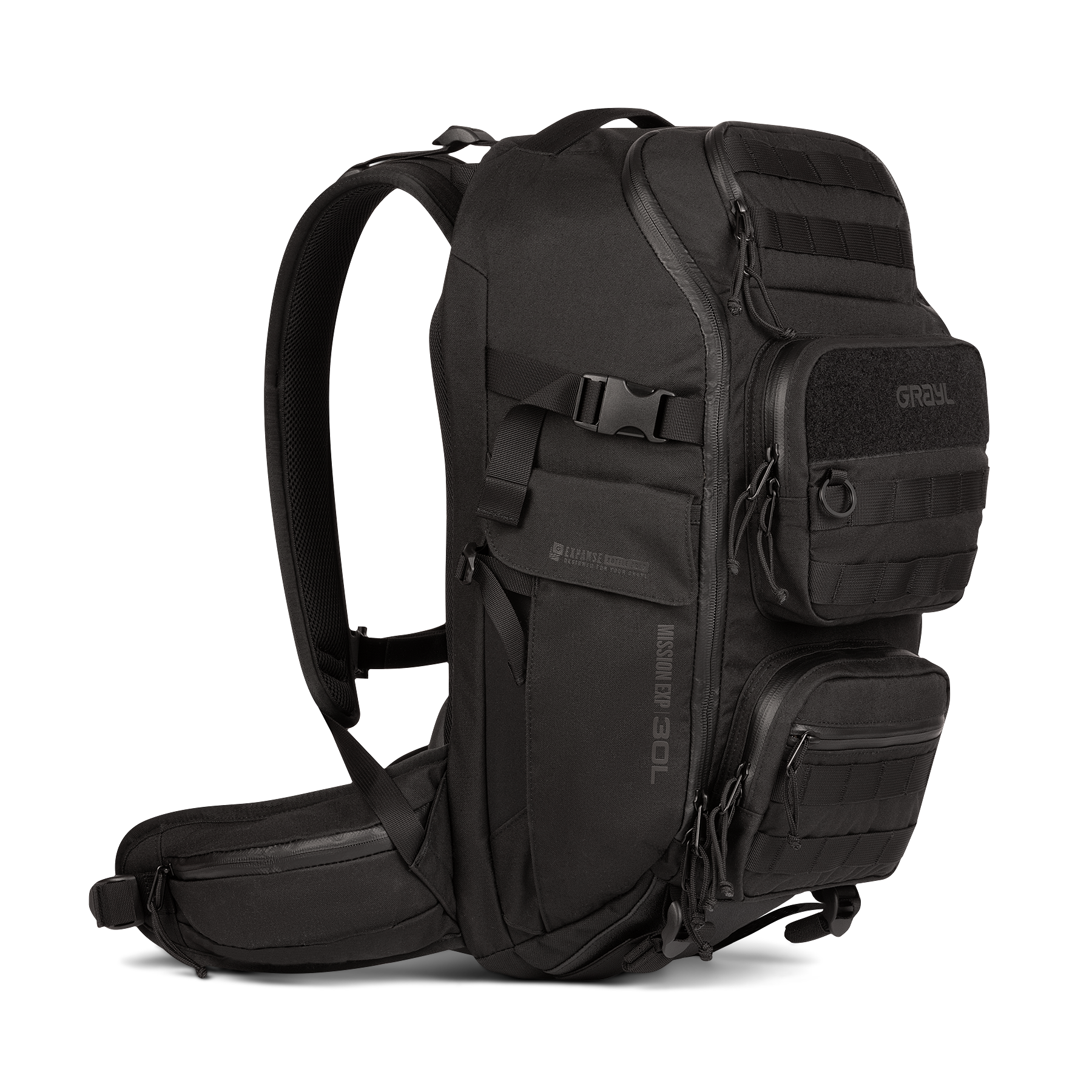 Grayl Mission EXP Backpack 30L in Covert Black, front view