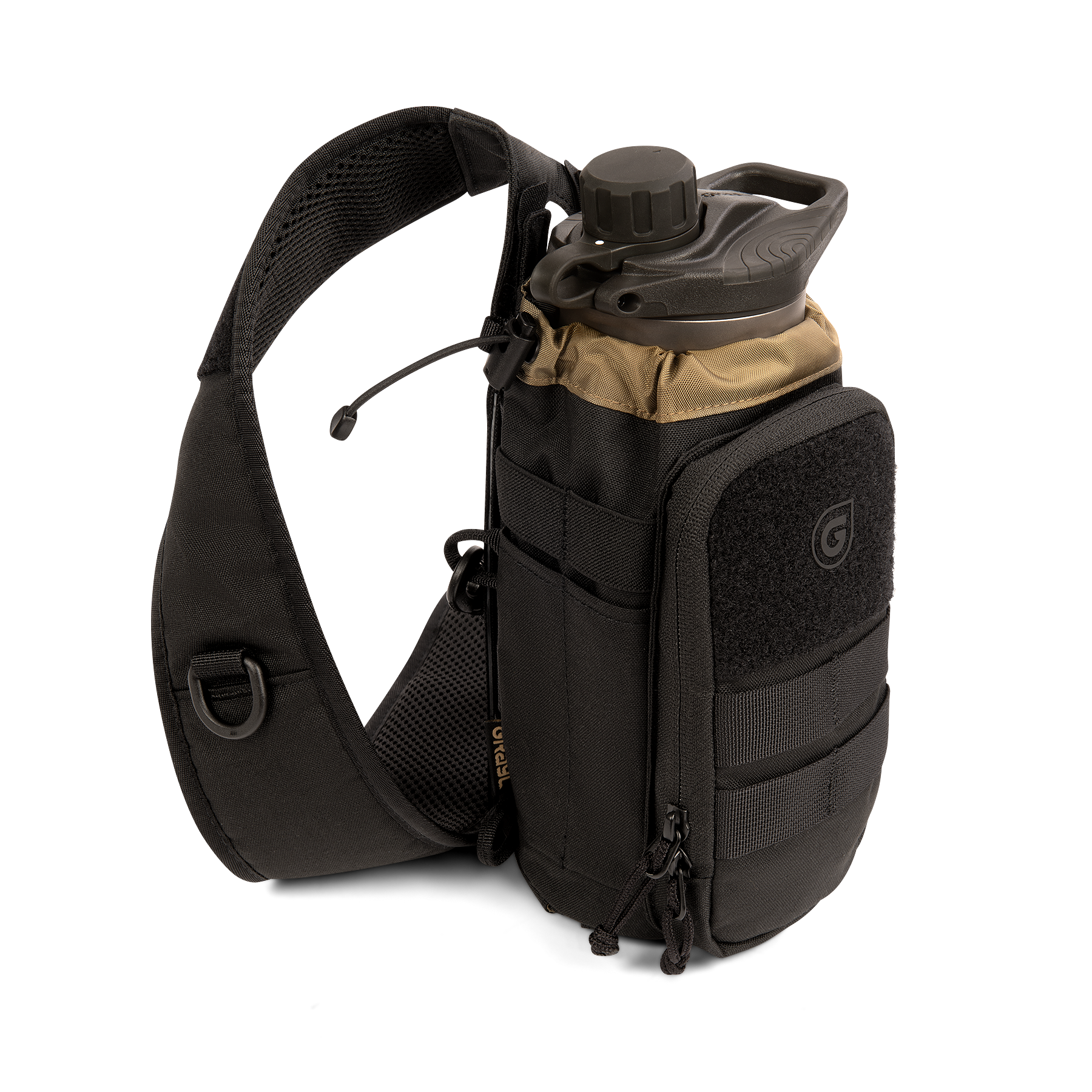 Grayl Mission Bottle Sling in Covert Black loaded with a Grayl purifier