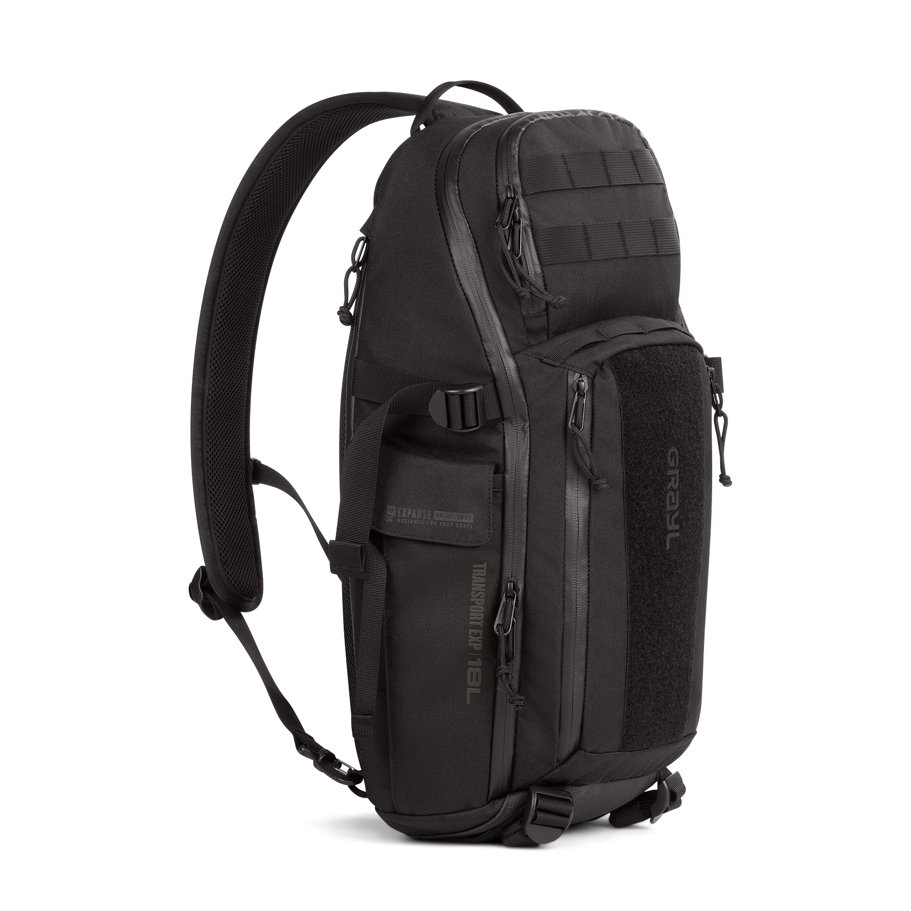 Grayl Transport EXP Sling Daypack 18L in Covert Black, front view