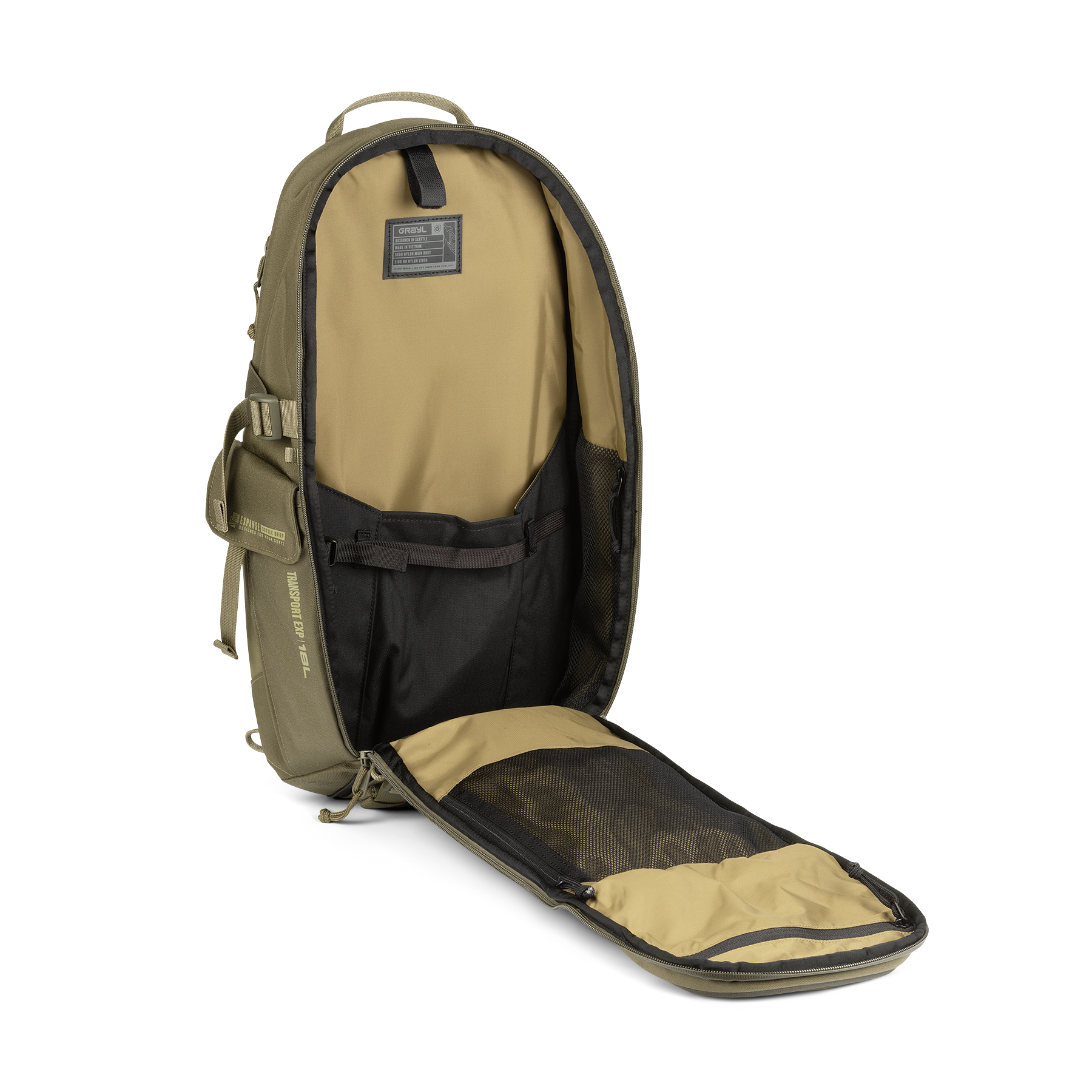 Grayl Transport EXP Sling Daypack 18L open showing interior organization