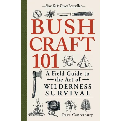 Bushcraft 101 paperback with cream cover, red title, and wilderness survival illustrations.