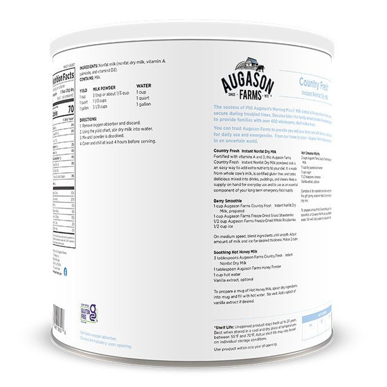 Country Fresh Instant Nonfat Dry Milk Can – 39 Servings