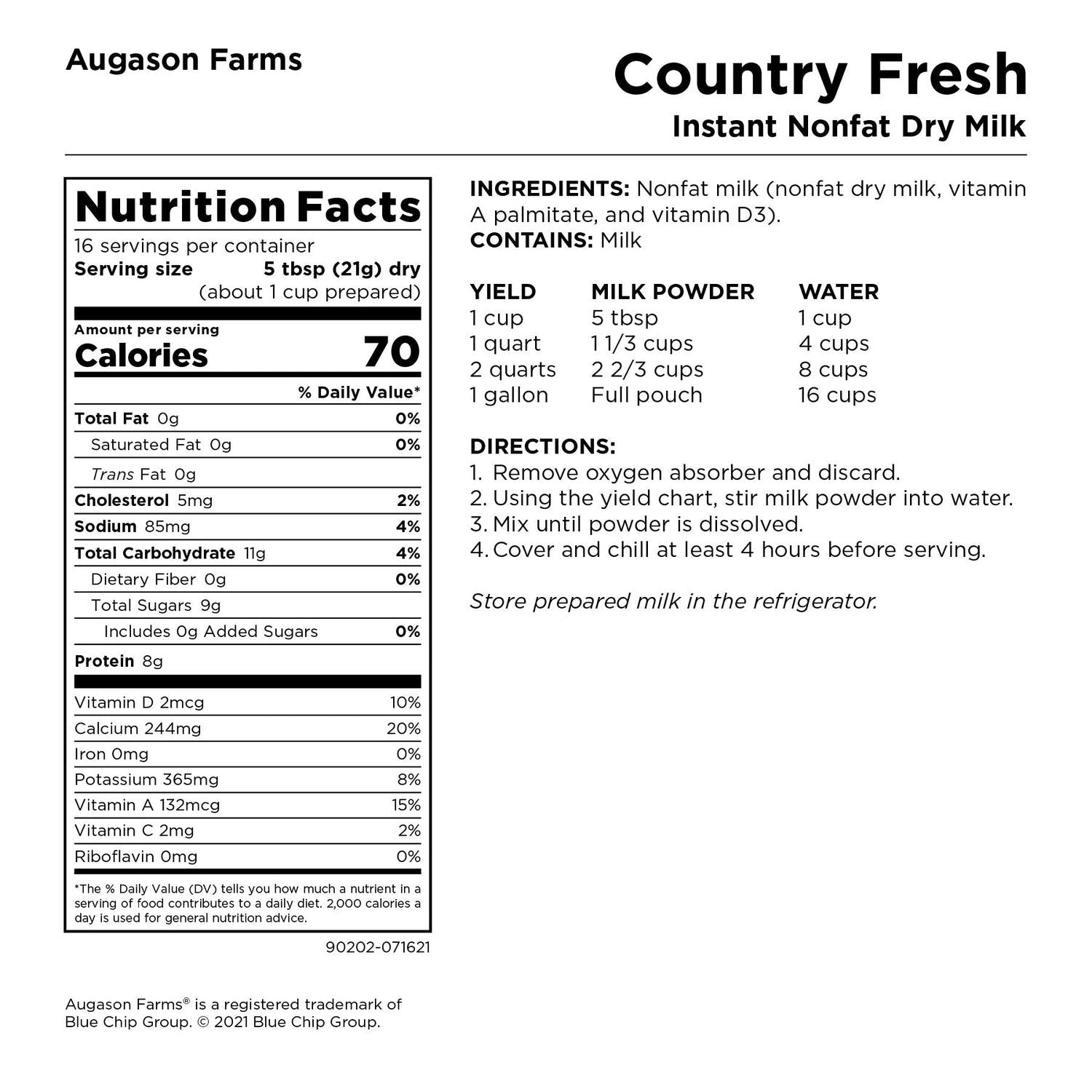 Country Fresh Instant Nonfat Dry Milk Pouch – 16 Servings