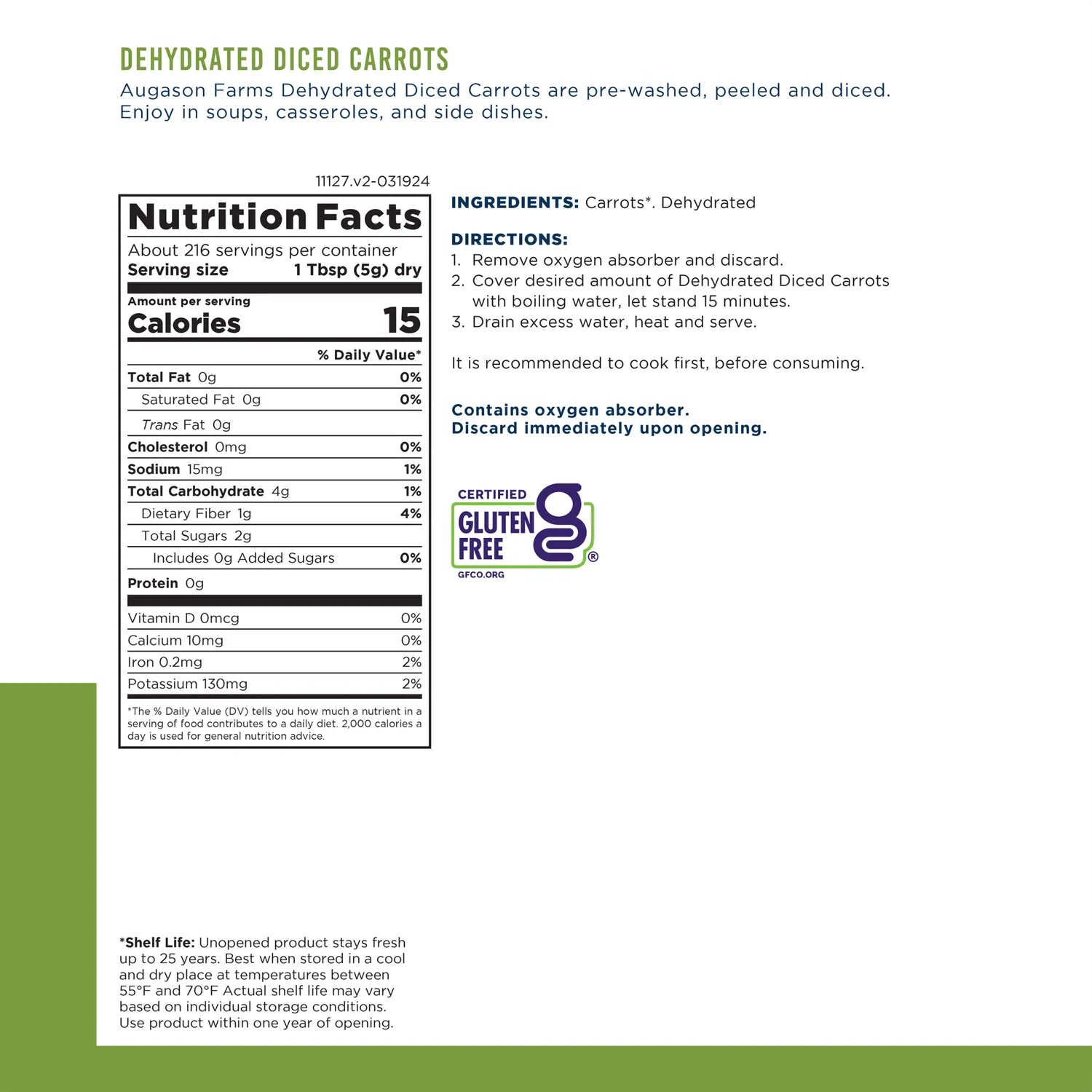 Dehydrated Diced Carrots Can – 216 Servings