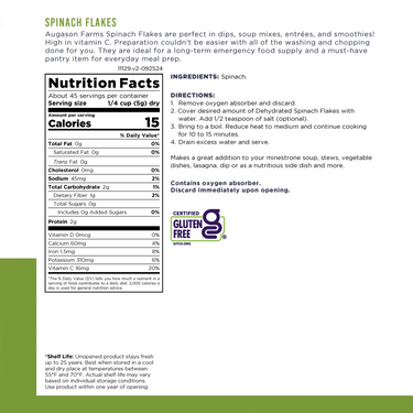 Dehydrated Spinach Flakes Can, 45 Servings