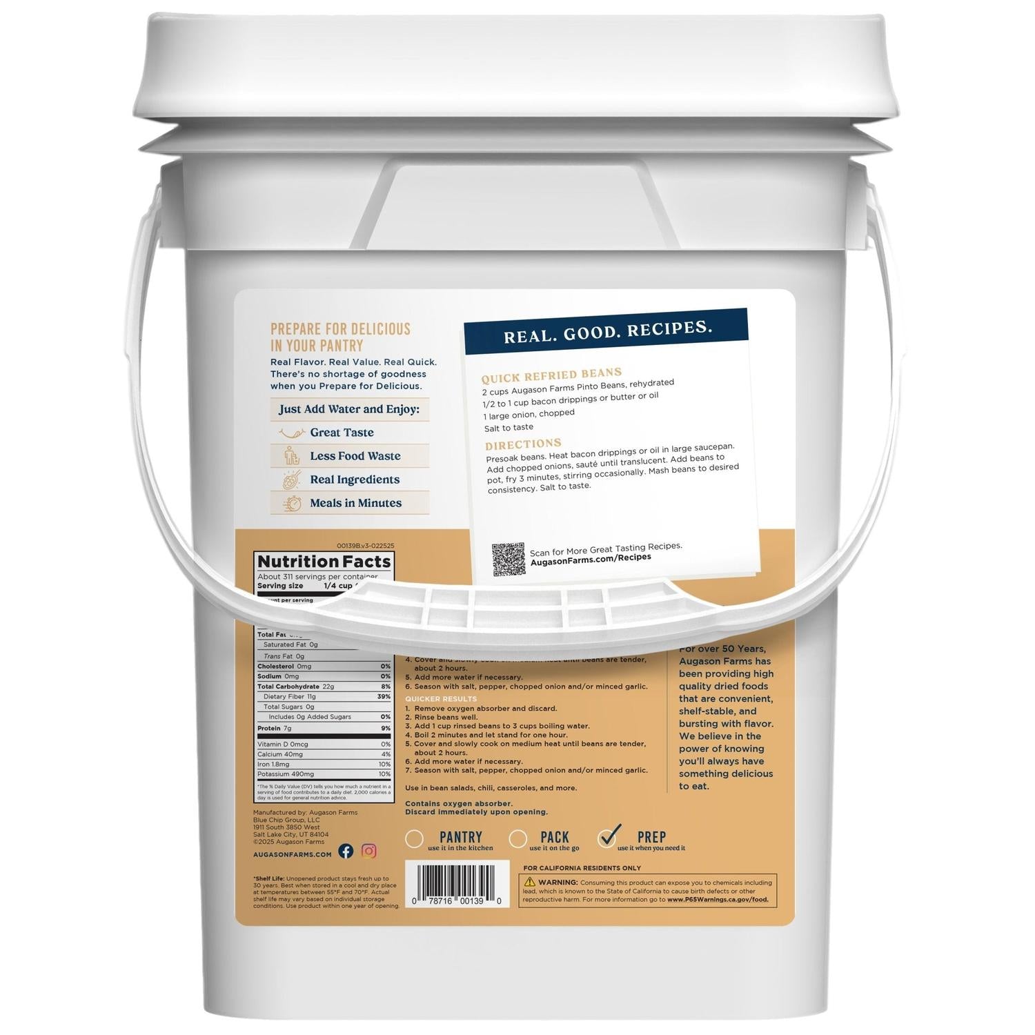 Dried Pinto Beans 4 Gallon Pail – 311 Servings