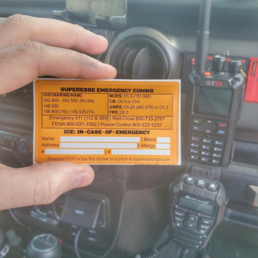 Emergency Comms & ICE Decal - Radio Frequency/Channel and Telephone Contact Numbers, ICE Card