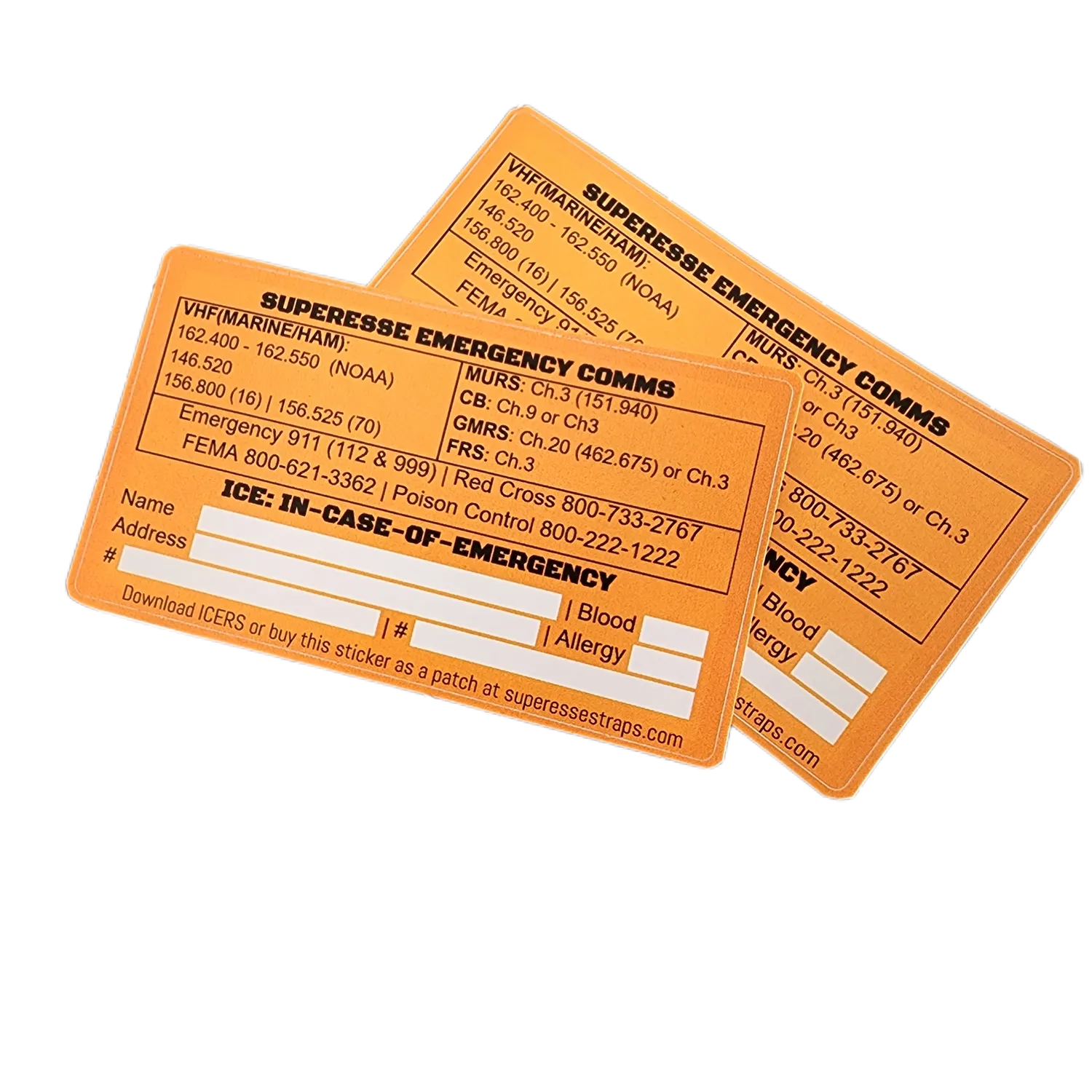 Ice Number Emergency Comms & ICE Decal - Radio Frequency/Channel and Telephone Co ...