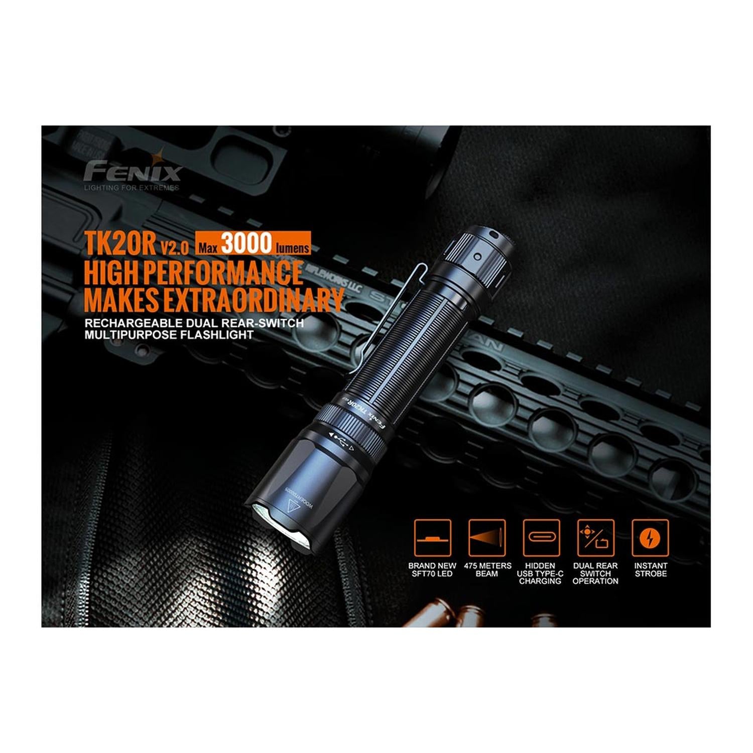 Fenix TK20R V2.0 Rechargeable LED Flashlight - 3000 Lumens