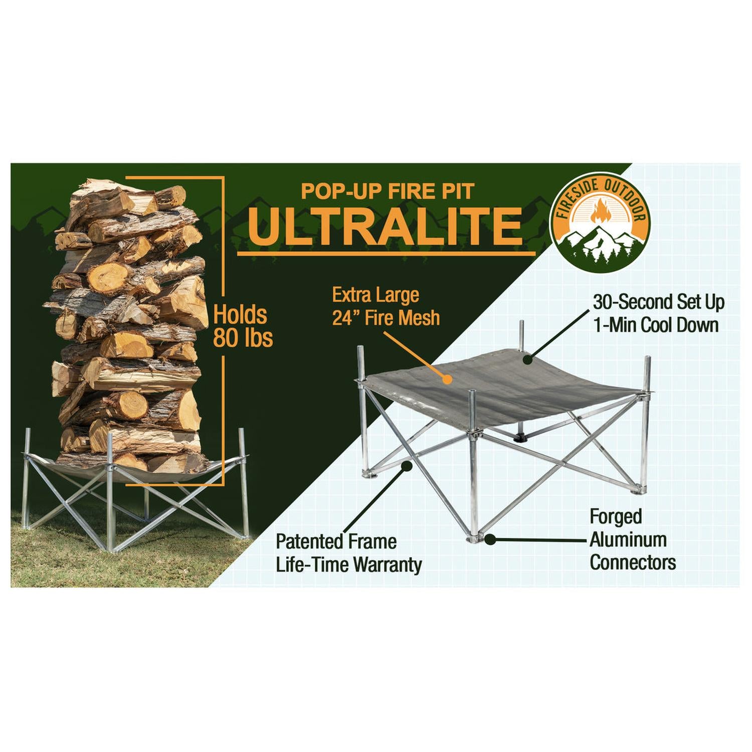 Fireside Outdoor Pop-Up Fire Pit 24" Ultra Lite