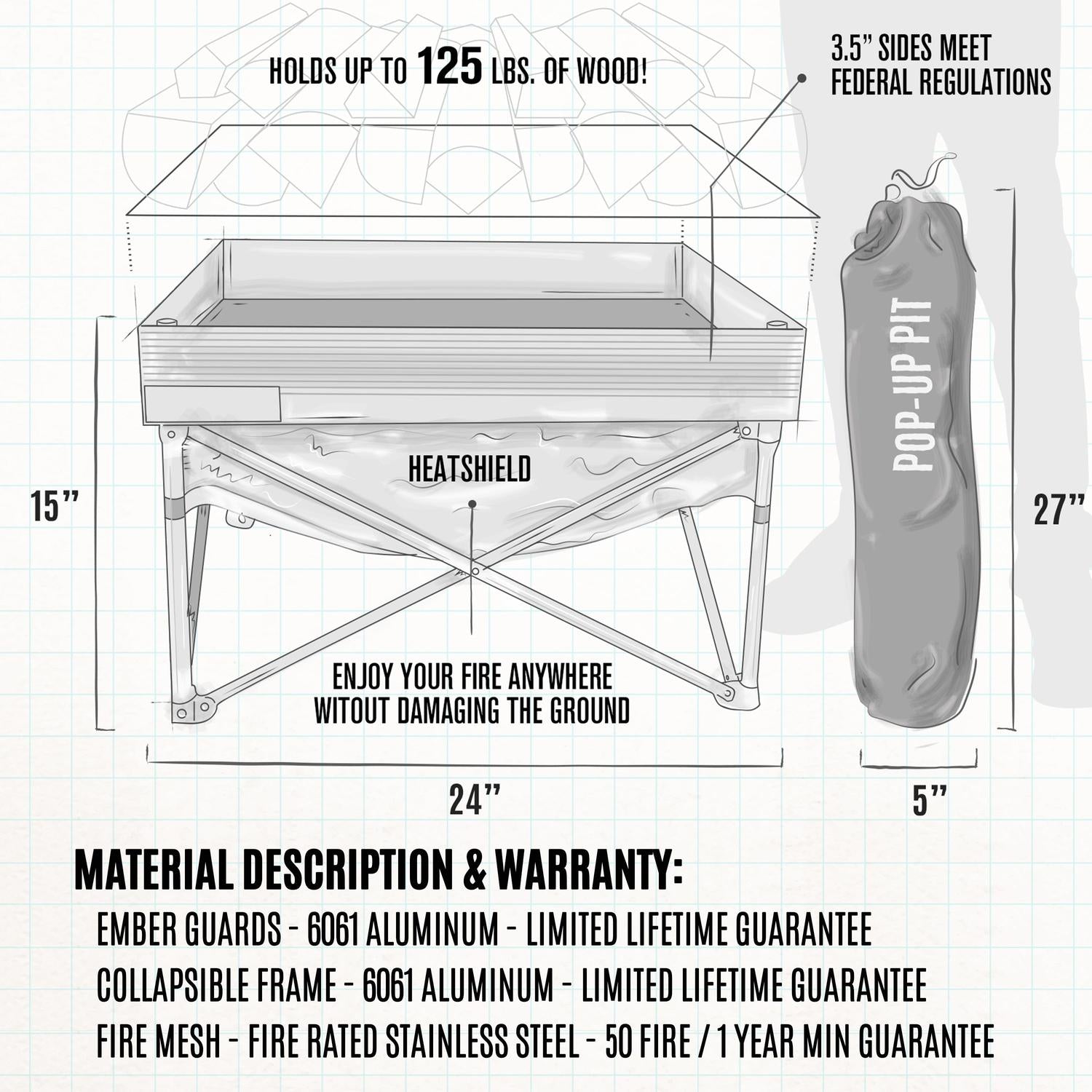 Fireside Outdoor Pop-Up Fire Pit & Heat Shield Bundle