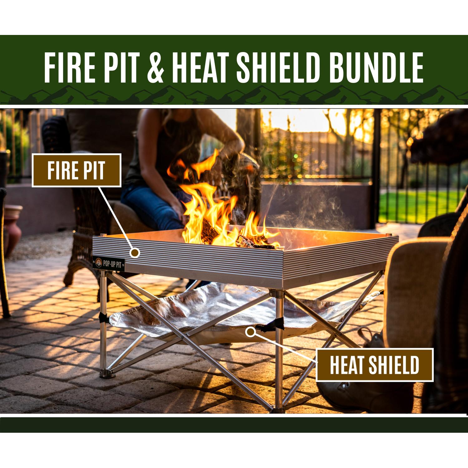 Fireside Outdoor Pop-Up Fire Pit & Heat Shield Bundle