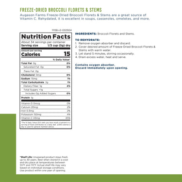 Freeze Dried Broccoli Florets and Stems Can, 34 Servings