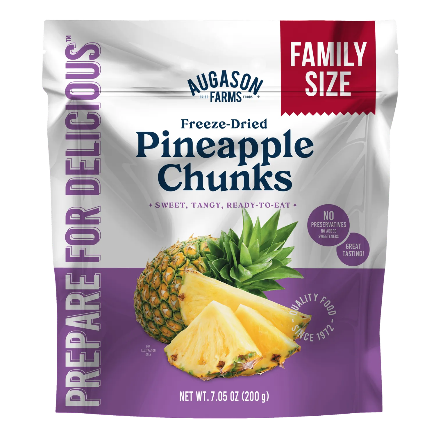 Freeze Dried Pineapple Chunks Family Size Pouch – 20 Servings