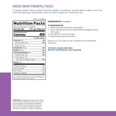 Freeze Dried Pineapple Pieces Can, 34 Servings