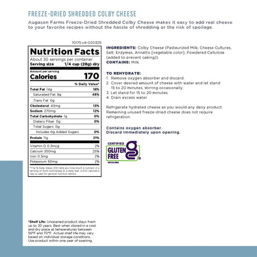 Freeze Dried Shredded Colby Cheese Can, 30 Servings
