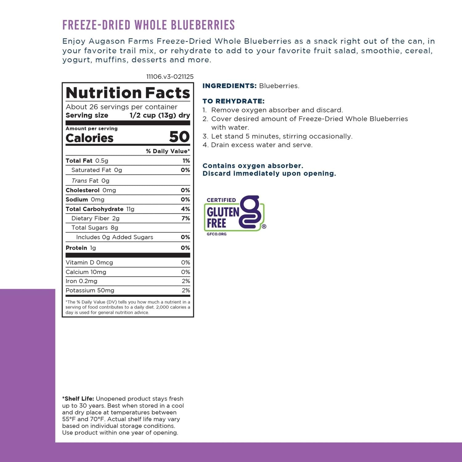 Freeze-Dried Whole Blueberries Can – 26 Servings