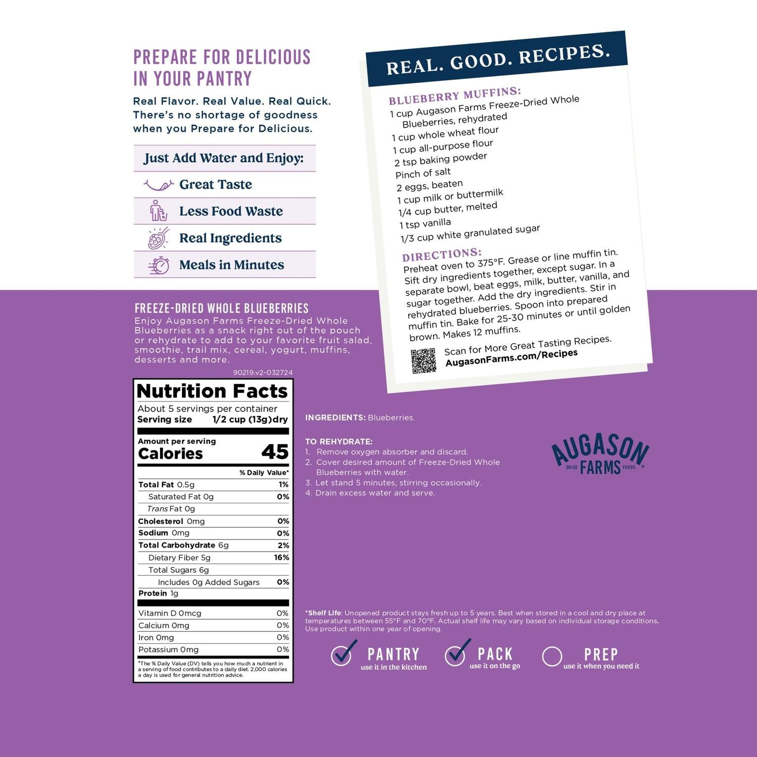Freeze Dried Whole Blueberries Pouch – 5 Servings