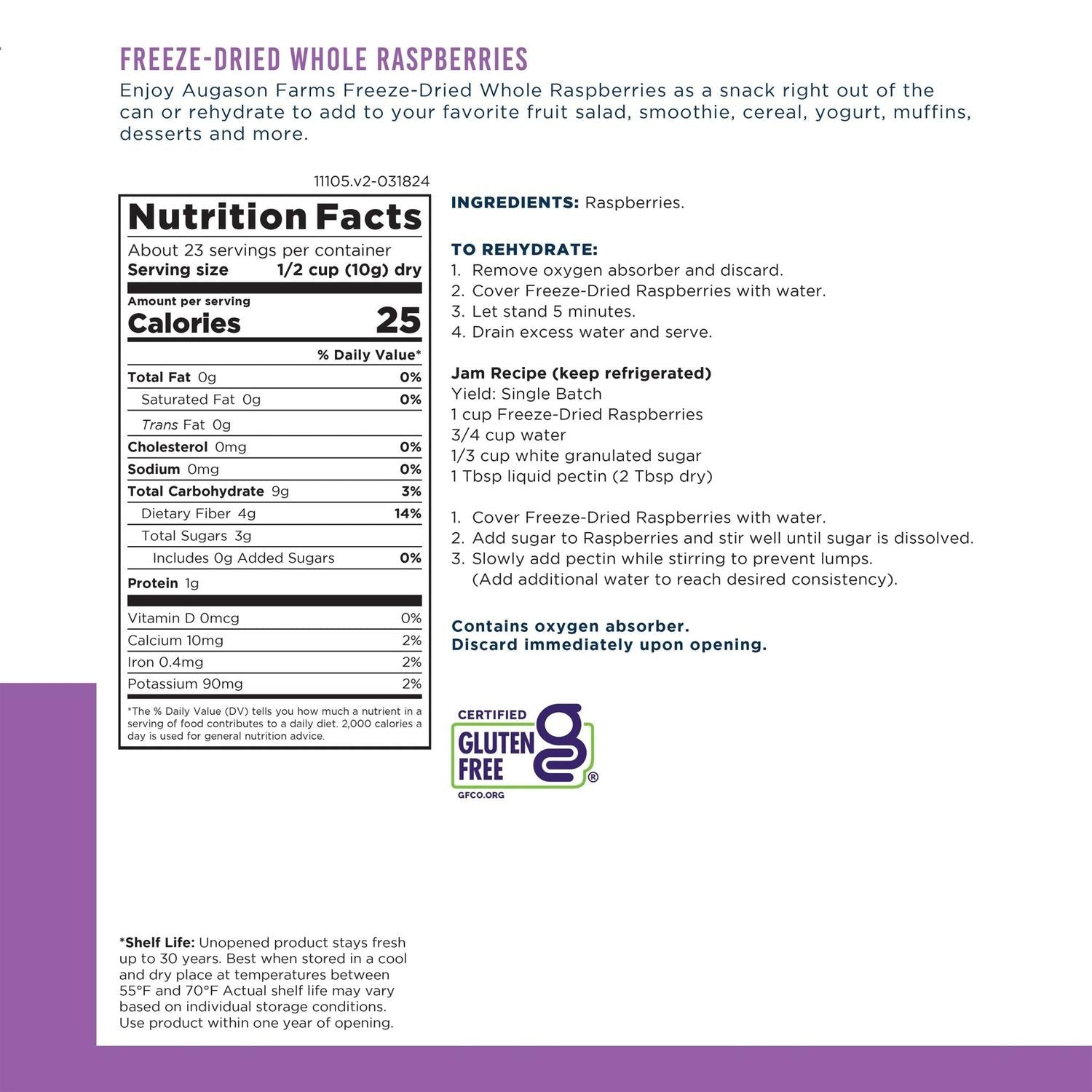 Freeze-Dried Whole Raspberries Can – 23 Servings