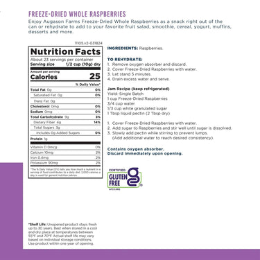 Freeze Dried Whole Raspberries Can, 23 Servings