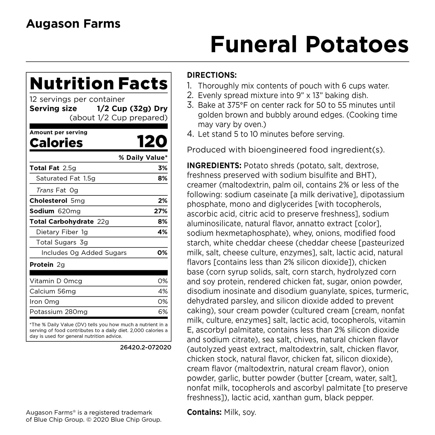 Funeral Potatoes Pouch – Cheesy Potato Casserole – 12 Servings