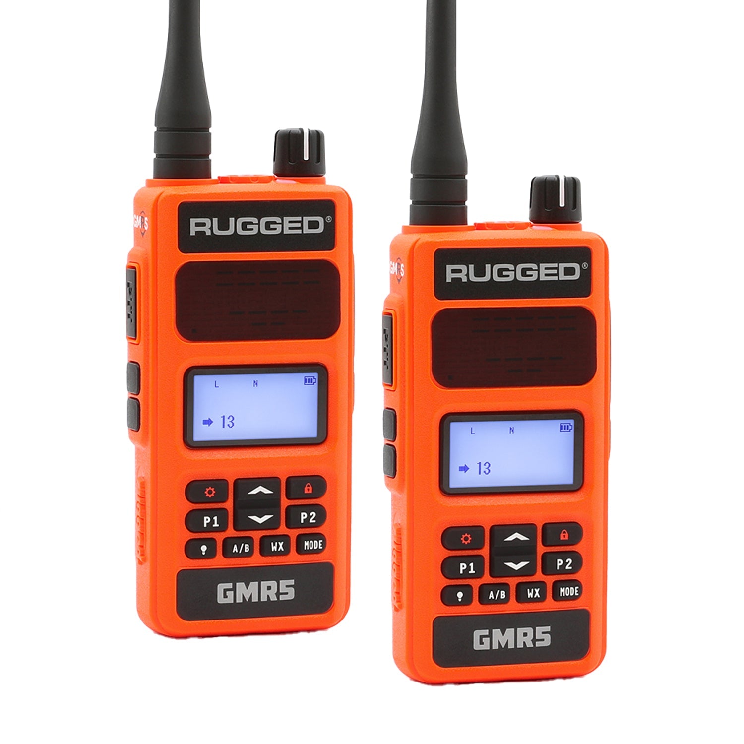 Rugged GMR5 5W GMRS handheld radio 2-pack in safety orange