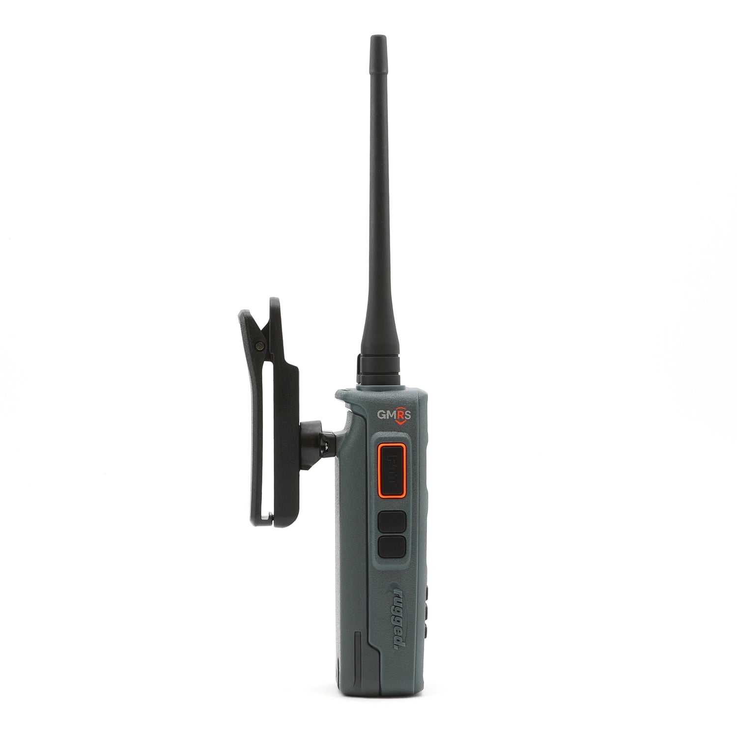 Rugged GMR5 handheld radio side profile showing 2-pin accessory port