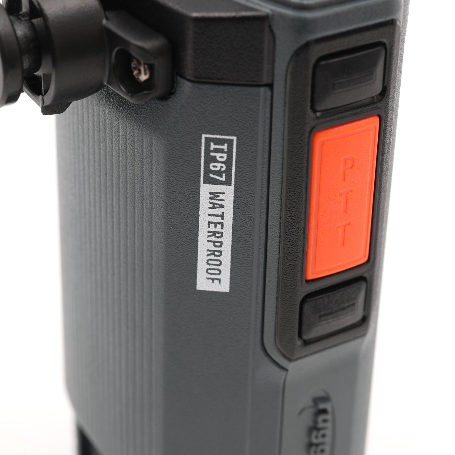 Rugged GMR5-X handheld radio rear view with swivel belt clip