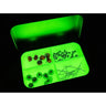 Glow-in-the-dark green silicone divider with four compartments holding small metal parts in a survival tin.