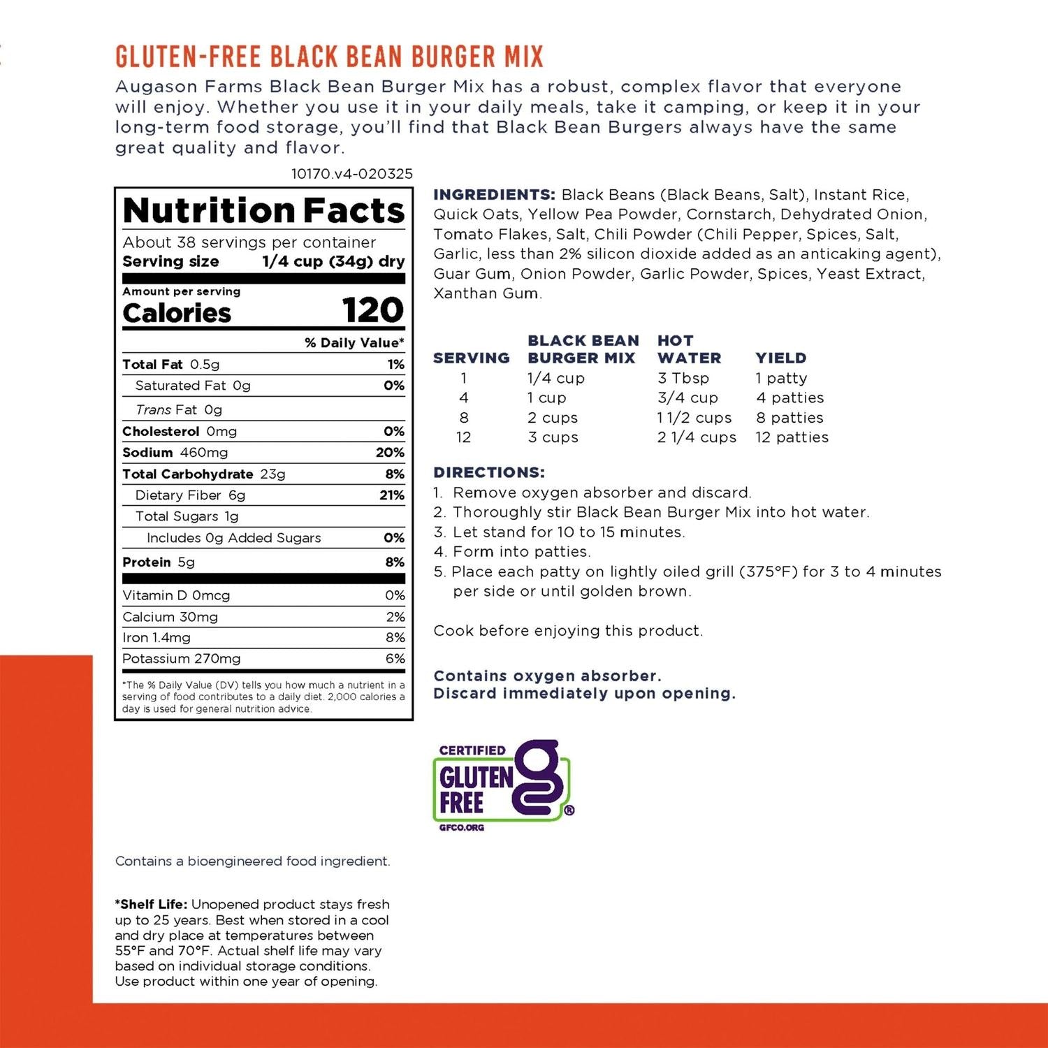 Gluten Free Black Bean Burger Mix Can – 38 Servings