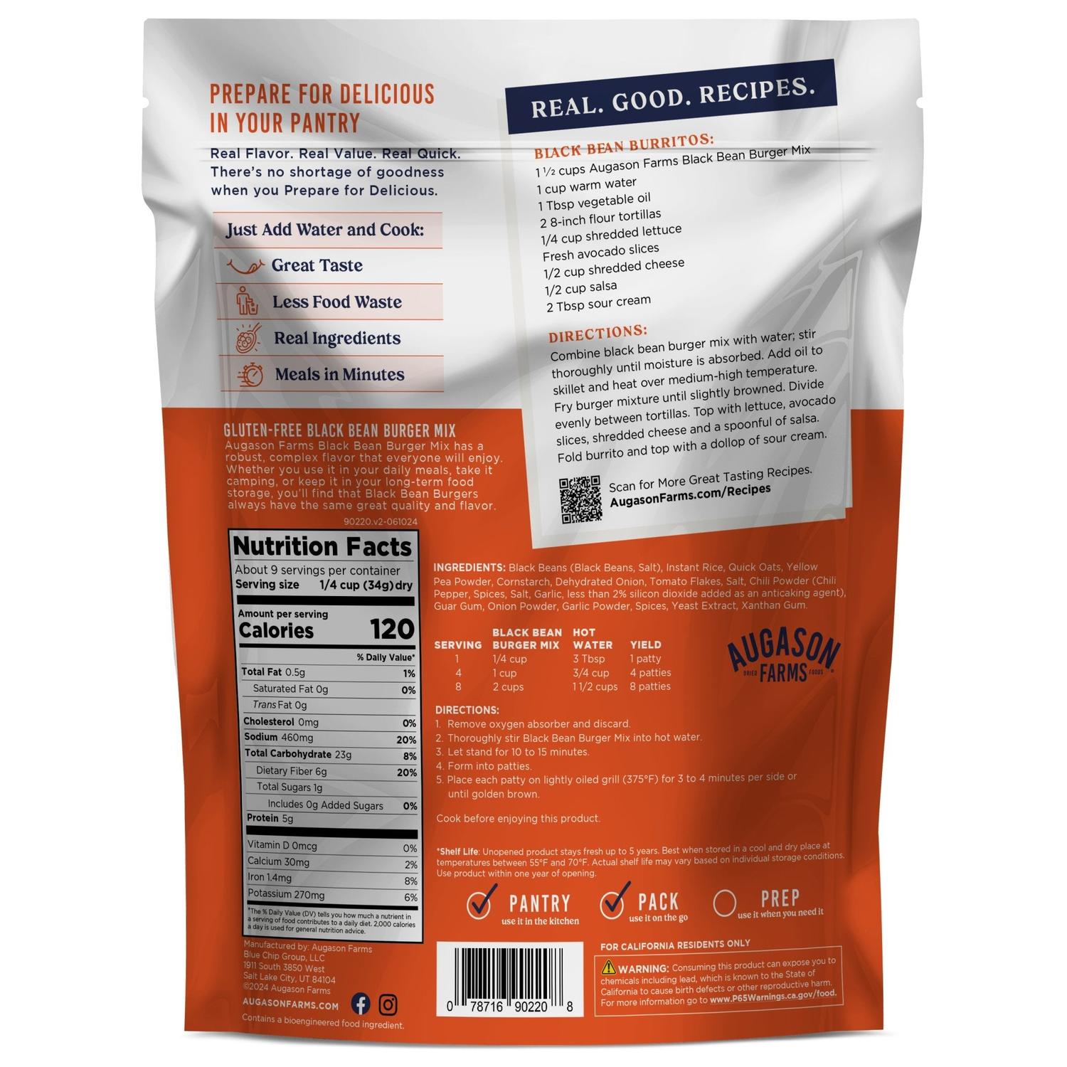 Gluten Free Black Bean Burger Mix Pouch – 9 Servings