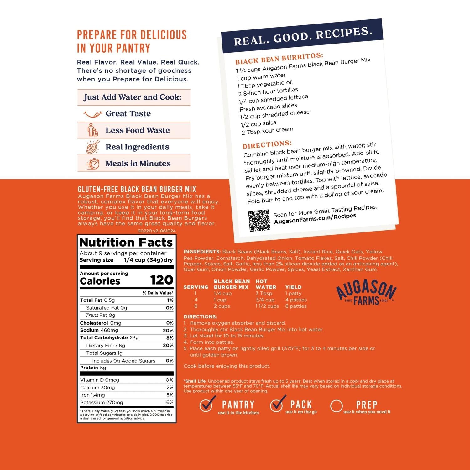 Gluten Free Black Bean Burger Mix Pouch – 9 Servings