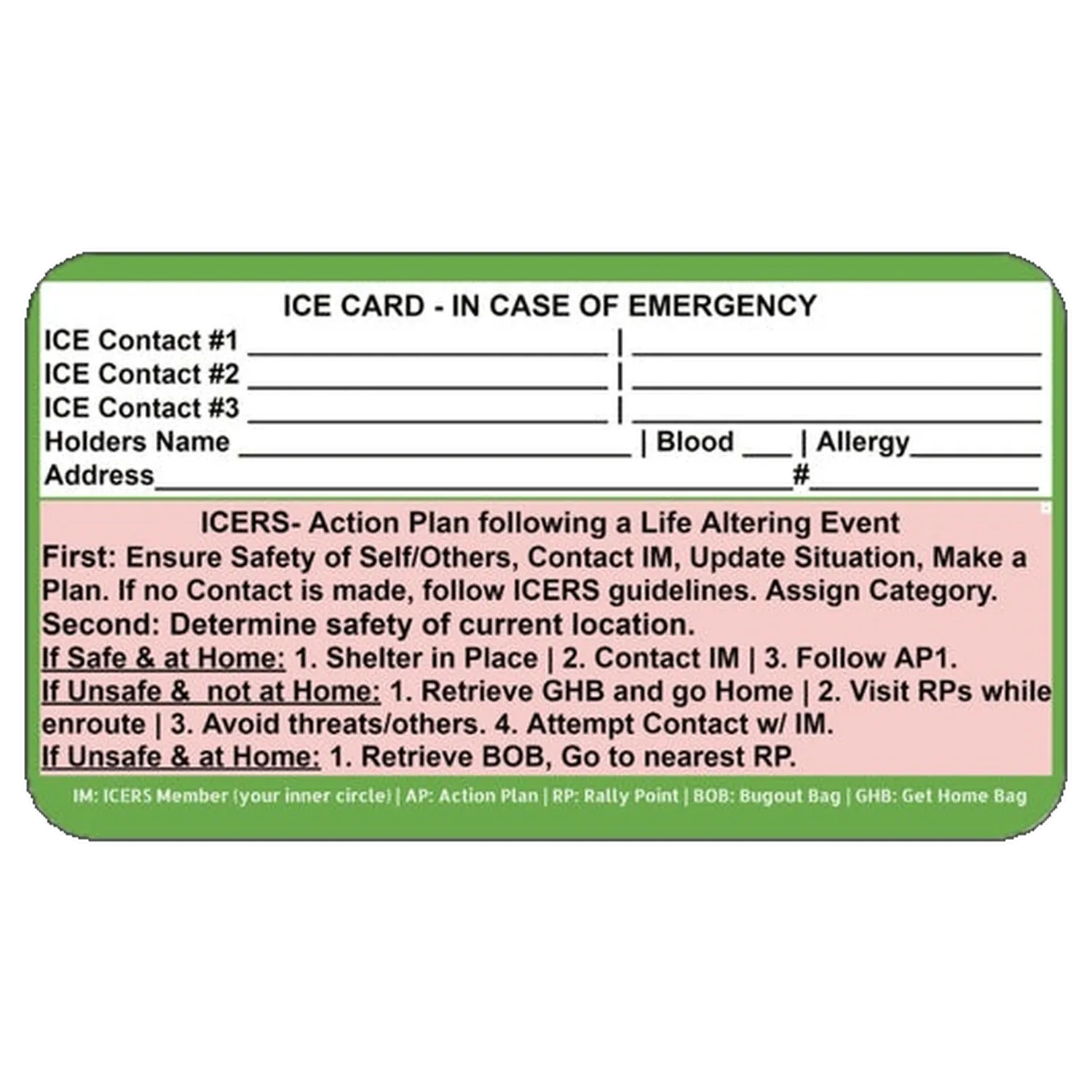 ICERS Quick Reference Decals - In Case of Emergency Response System