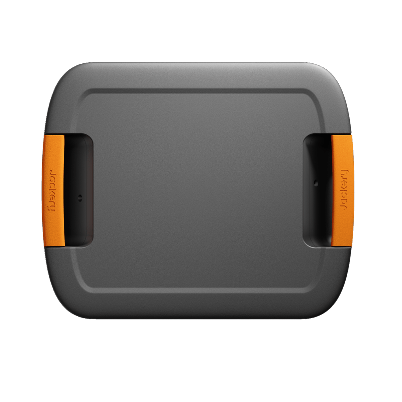 Jackery Battery Pack 5000 Plus, a compact dark gray power bank with orange dual handles.