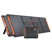 Jackery Solar Generator 2000 v2 with dark gray power station and two foldable solar panels.