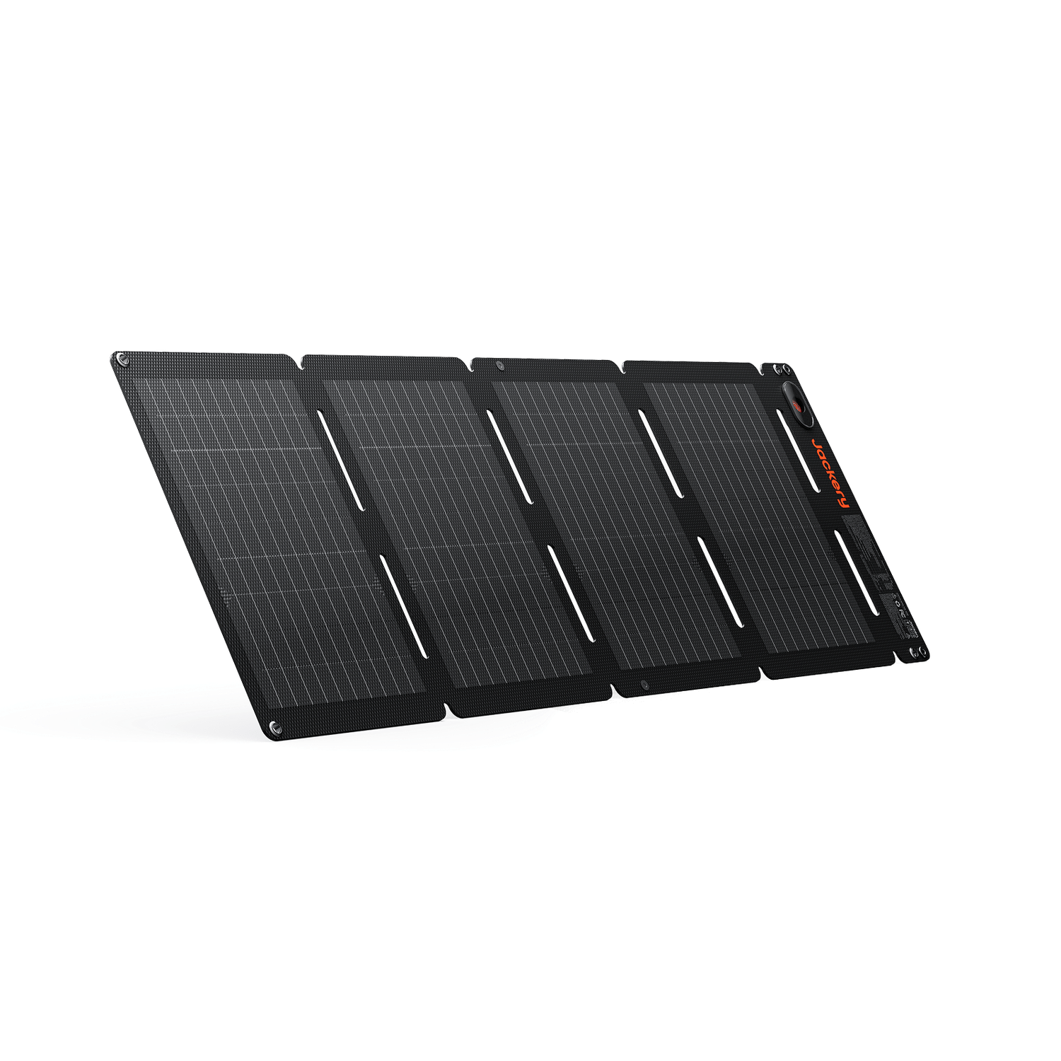 Jackery SolarSaga 40 Air, a black, lightweight, foldable solar panel with four segments and red Jackery logo.