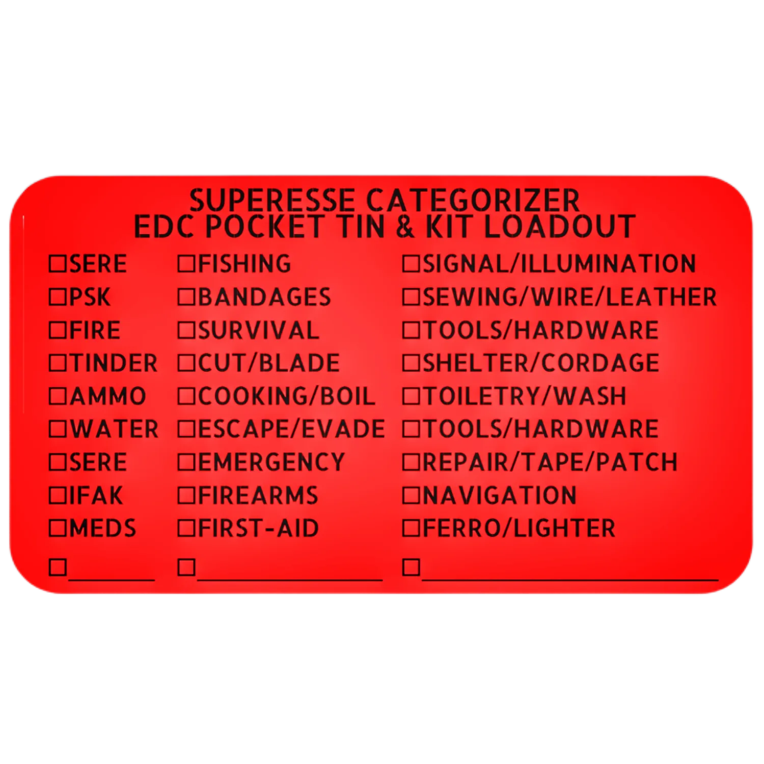 Kit Categorizer Label - 30 themed check-the-box kit identifier