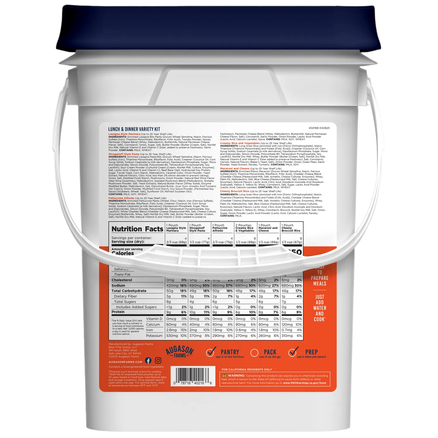 Lunch and Dinner Variety Pail – 113 Servings
