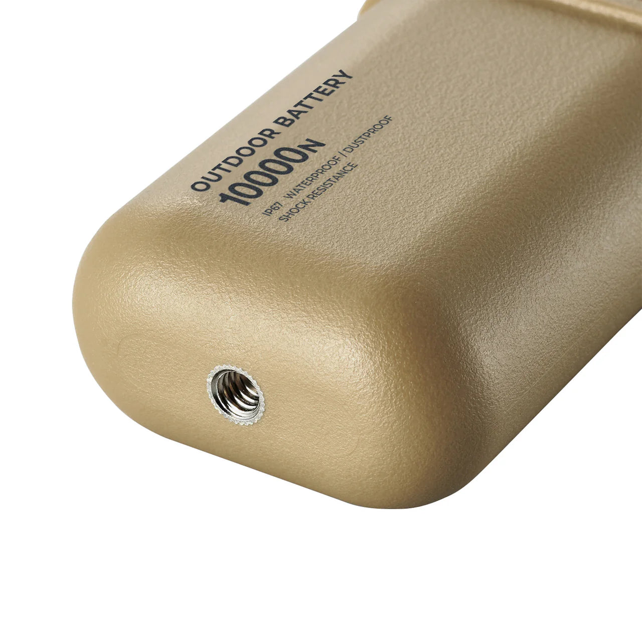 Rugged tan NESTOUT 10000mAh outdoor power bank with "OUTDOOR BATTERY" text and a screw mount.