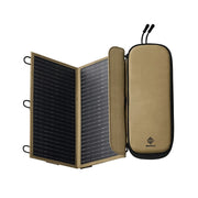 NESTOUT 2-Panel Solar Charger V2, tan fabric, black solar cells, folded compact design.