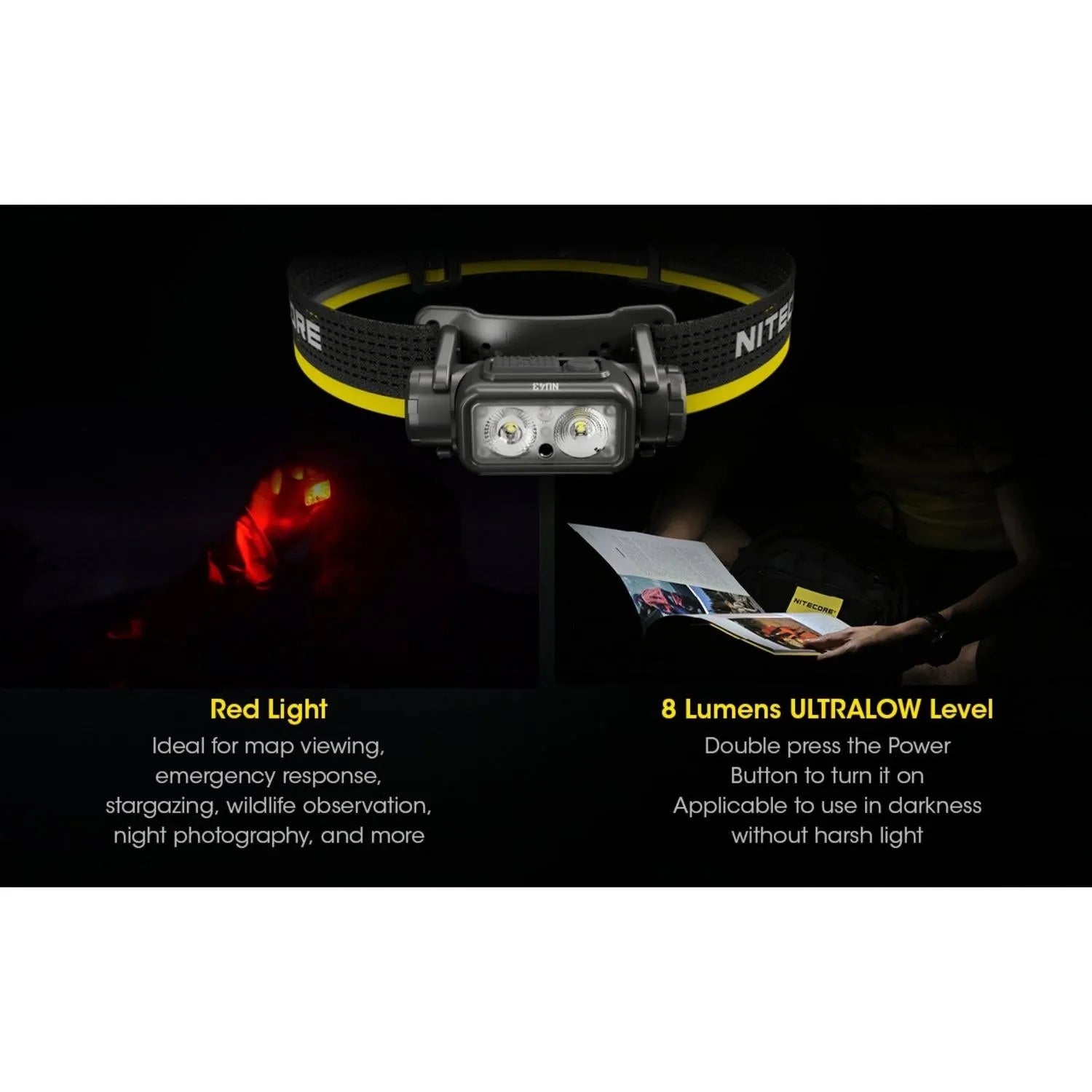 NU43 Headlamp (Black/Yellow) - Rechargeable