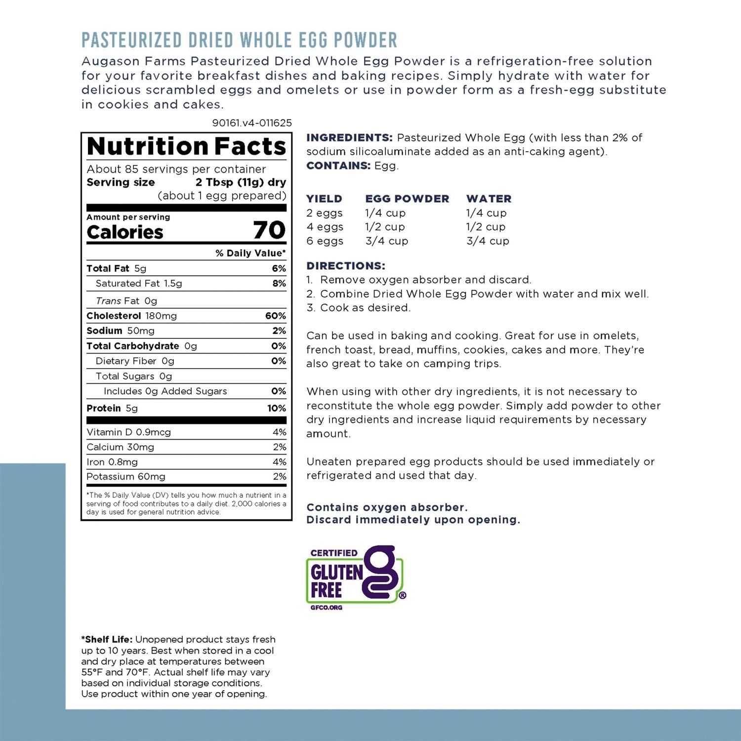 Pasteurized Dried Whole Egg Powder Can – 85 Servings