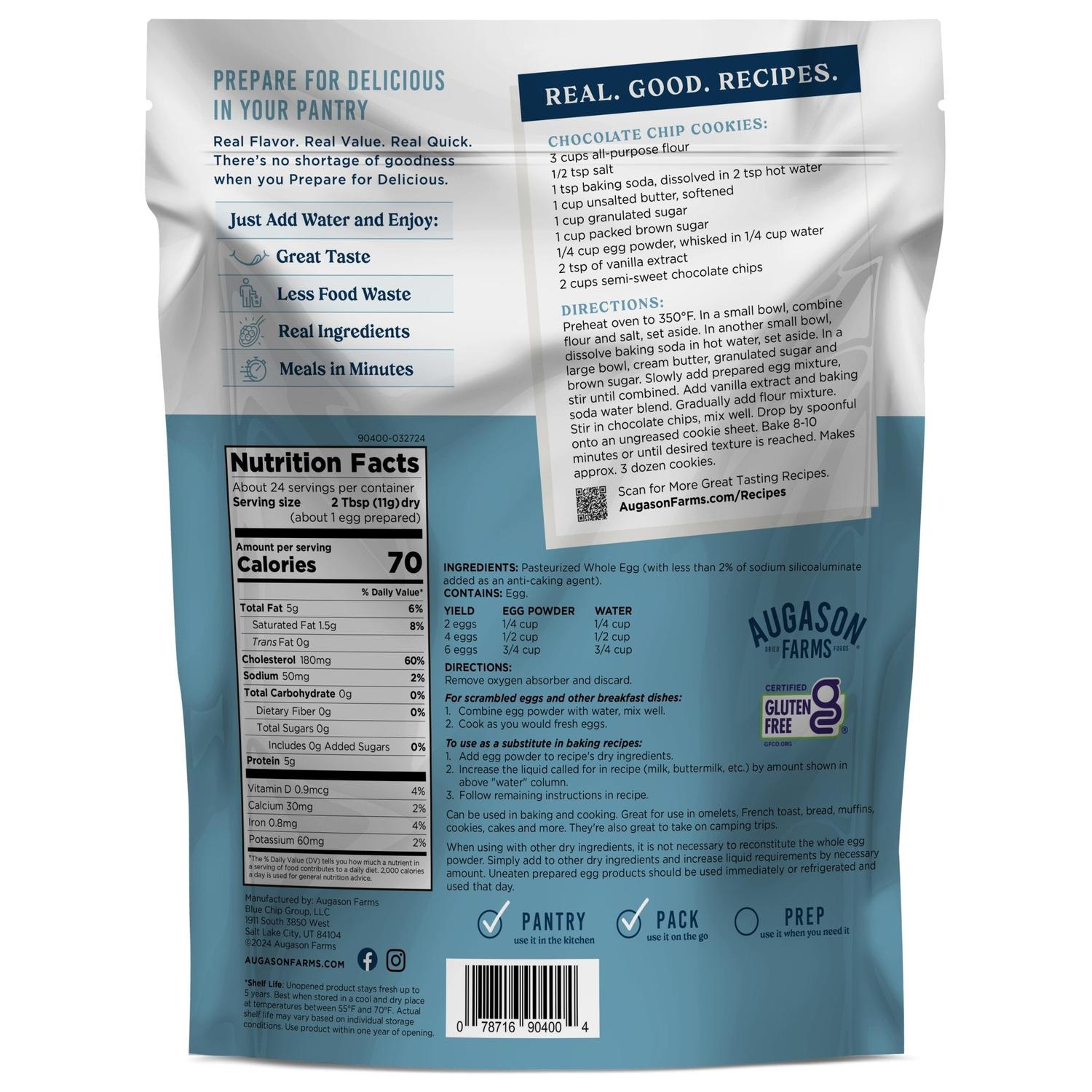 Pasteurized Dried Whole Egg Powder Pouch – 24 Servings